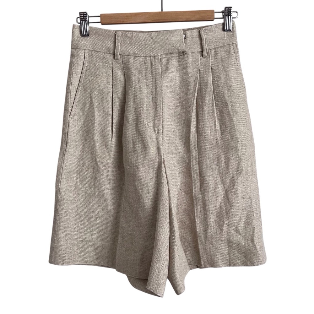 Remain Birger Christensen Tan Linen Kit Shorts Bermuda Pleated Normcore Size 2